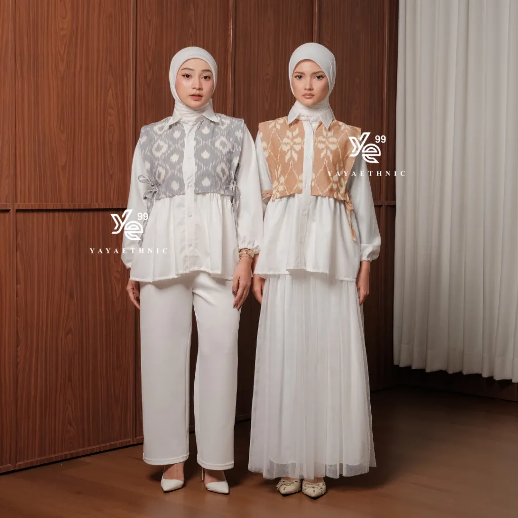 YAYAETHNIC Kaluna blouse, atasan tenun layering kekinian wanita lengan panjang premium