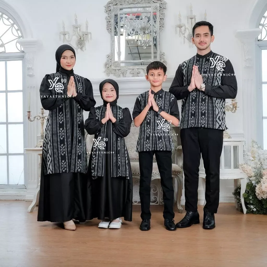 YAYAETHNIC Mecca sarimbit lebaran tenun, set family mecca black
