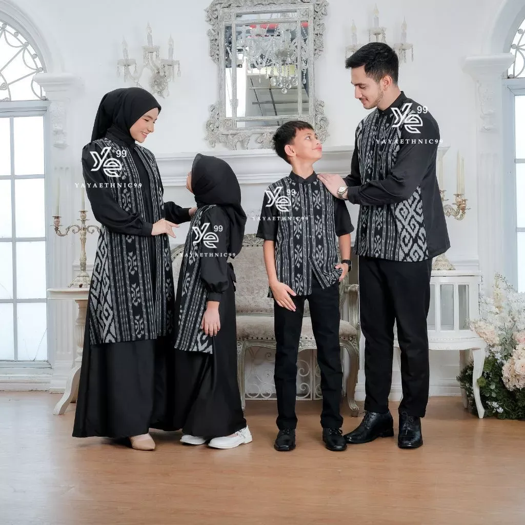 YAYAETHNIC Mecca sarimbit lebaran tenun, set family mecca black