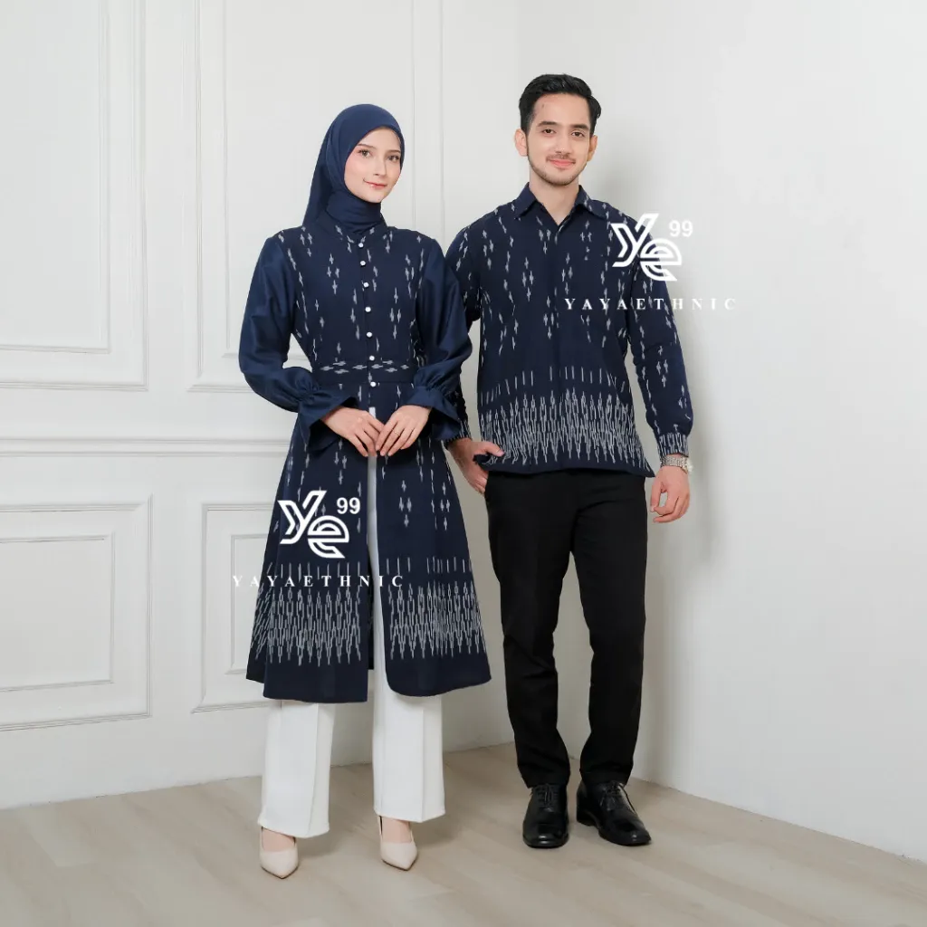 YAYAETHNIC Liora couple etnik modern, liora plus navy baju pasangan kondangan elegan, busana muslim serasi, couple tunik kondangan