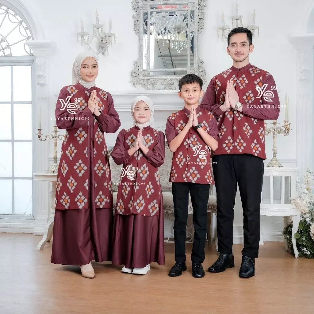 YAYAETHNIC Mecca sarimbit lebaran tenun, set family mecca maroon