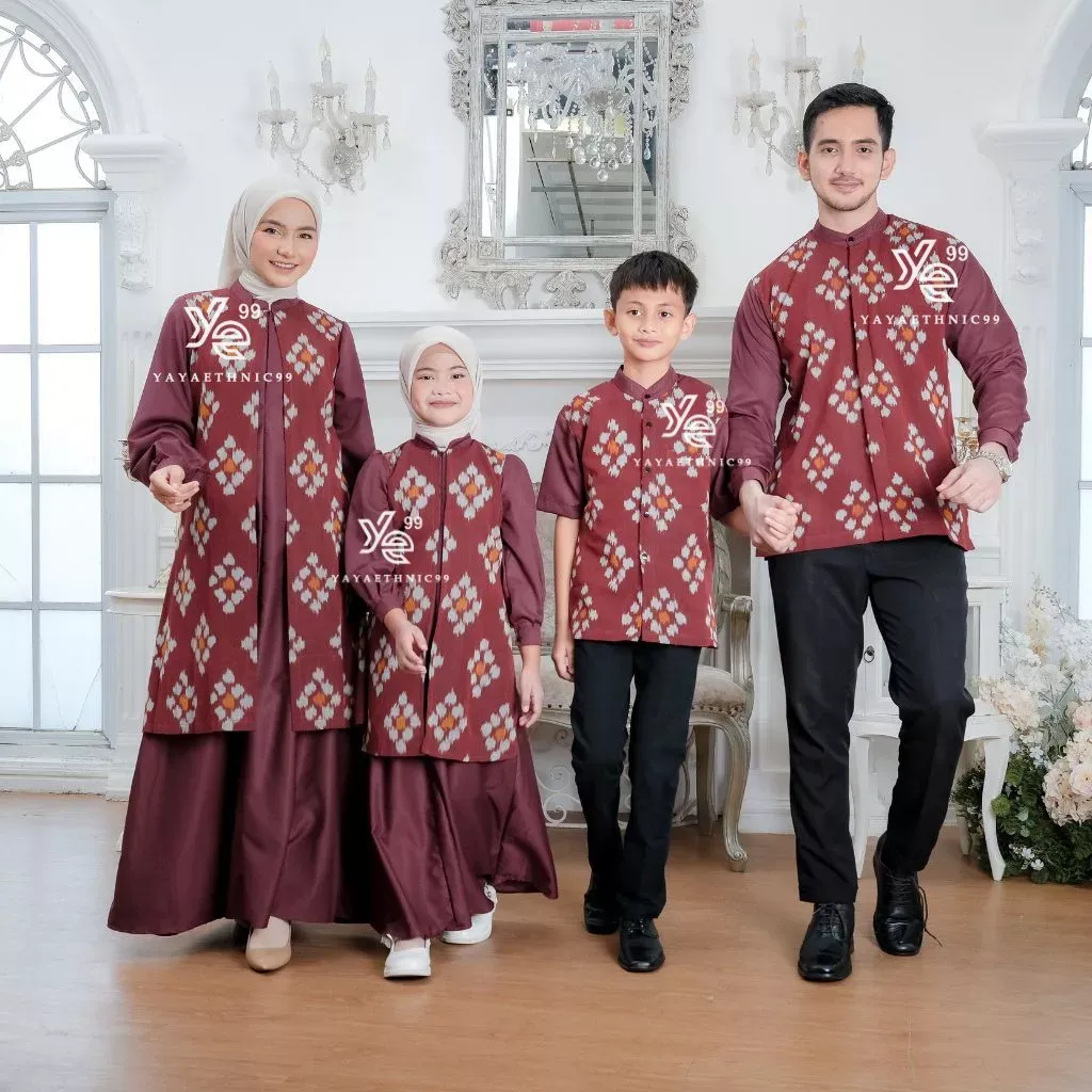 YAYAETHNIC Mecca sarimbit lebaran tenun, set family mecca maroon