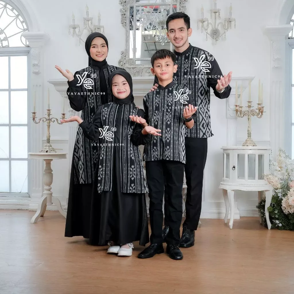 YAYAETHNIC Mecca sarimbit lebaran tenun, set family mecca black