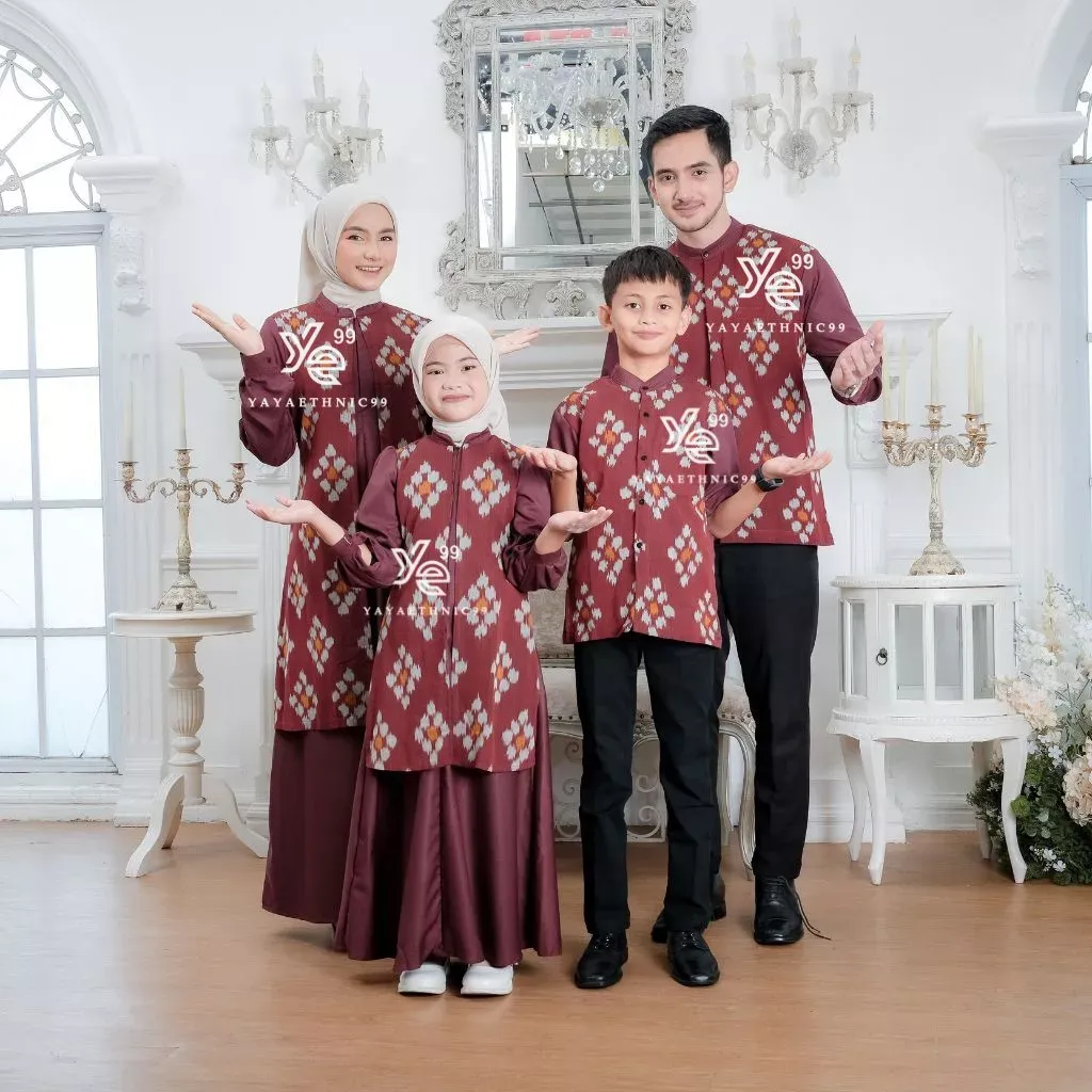 YAYAETHNIC Mecca sarimbit lebaran tenun, set family mecca maroon