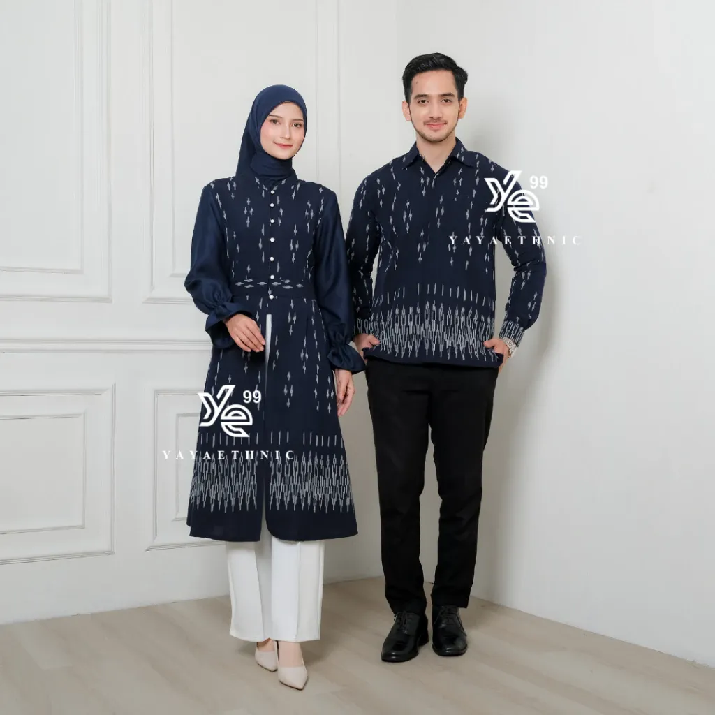 YAYAETHNIC Liora couple etnik modern, liora plus navy baju pasangan kondangan elegan, busana muslim serasi, couple tunik kondangan